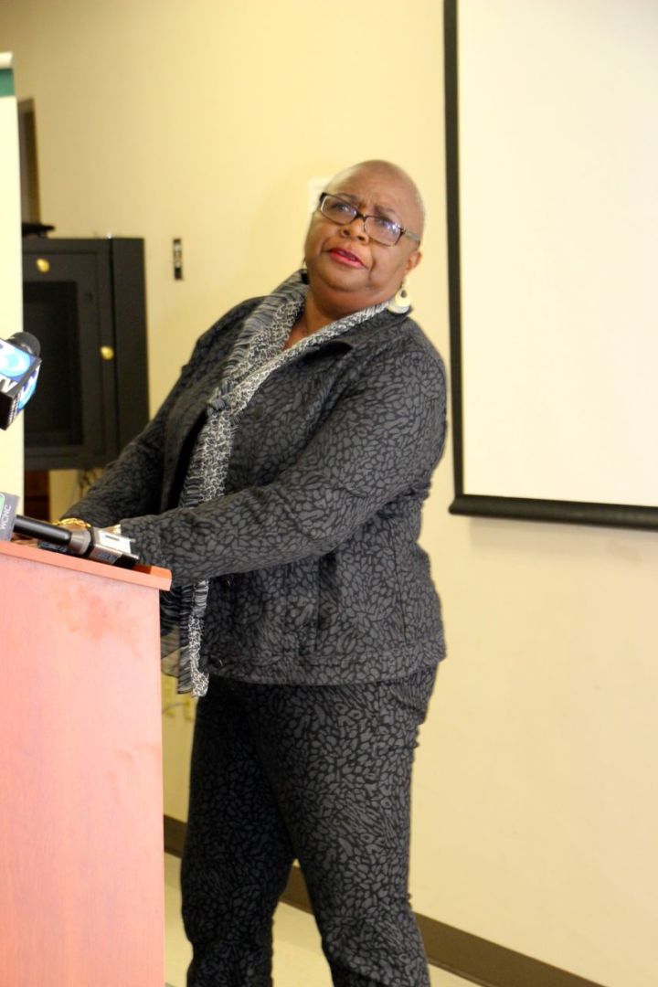 Olia Mitchelle at Community Relations Press Rally