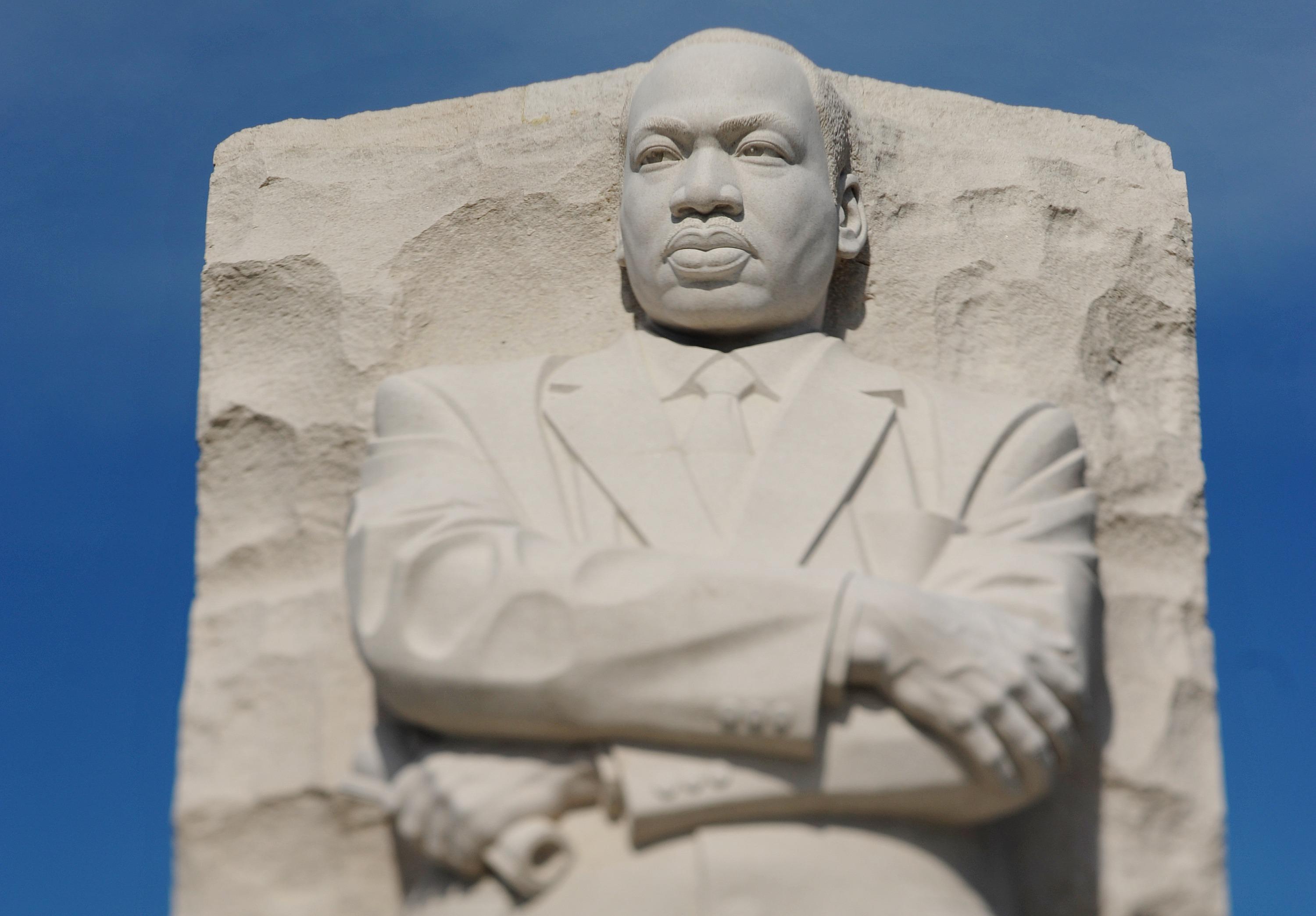 The "Stone of Hope" sculpture is seen du