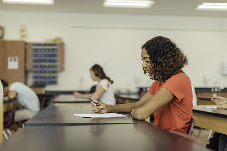 Female high school student in class