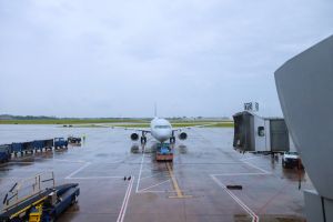 Airplane of American Airlines aircraft being pushed back to runway