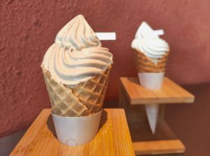 Soft serve ice cream in waffle cone