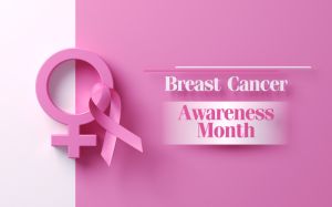 Breast Cancer Health Month with Pink Ribbon on Pink and White Soft Background