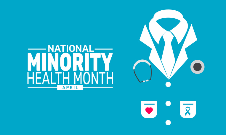 April is National Minority Health Month. Holiday concept. suitable for placard, background,Greeting Card, Poster design template with text inscription, standard Social Media Post.
