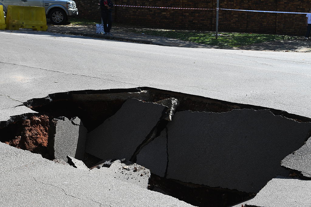 Road Closed Due To Sinkhole At Burger Ave And Langebrink Rd In South Africa